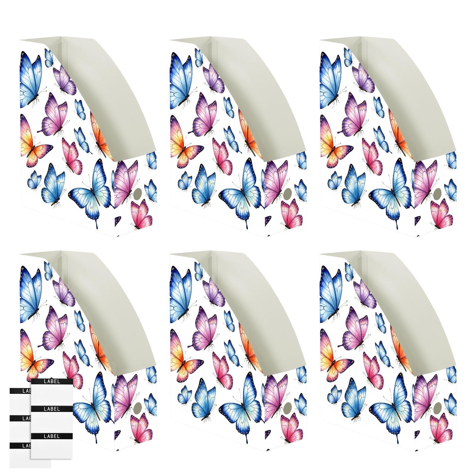 Porte-revues blanc avec fenêtre pour étiquettes Motif papillon aquarelle