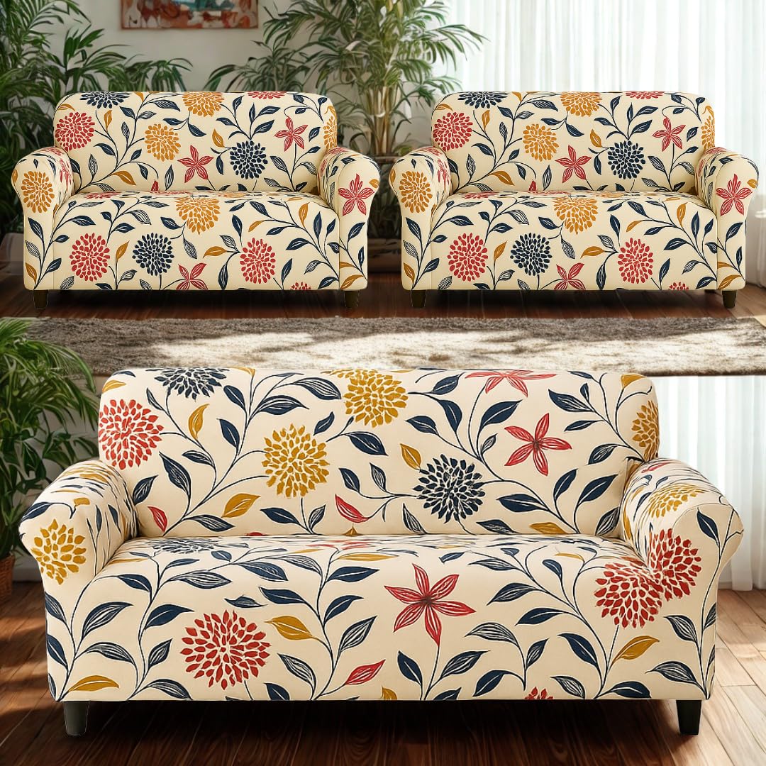 Homerz Premium 7 (3+2+2) Seater Universal Elastic fit Sofa Cover Fully Covered, Non-Slip Sticky Elastic Stretchable Sofa Set Slipcover Protector (BW3D, 7 (3+2+2) Seater)