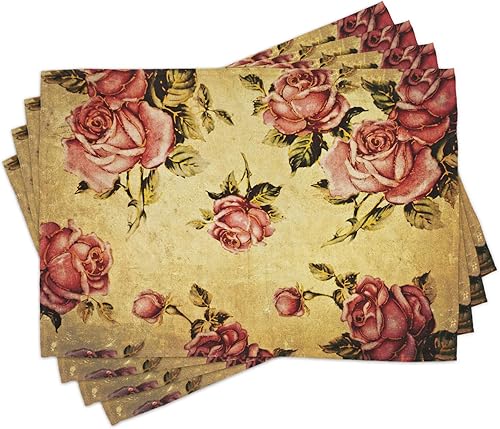 Ambesonne Juego de 4 manteles individuales con diseño de estilo victoriano a la antigua, color dramático, diseño de arte bohemio, manteles