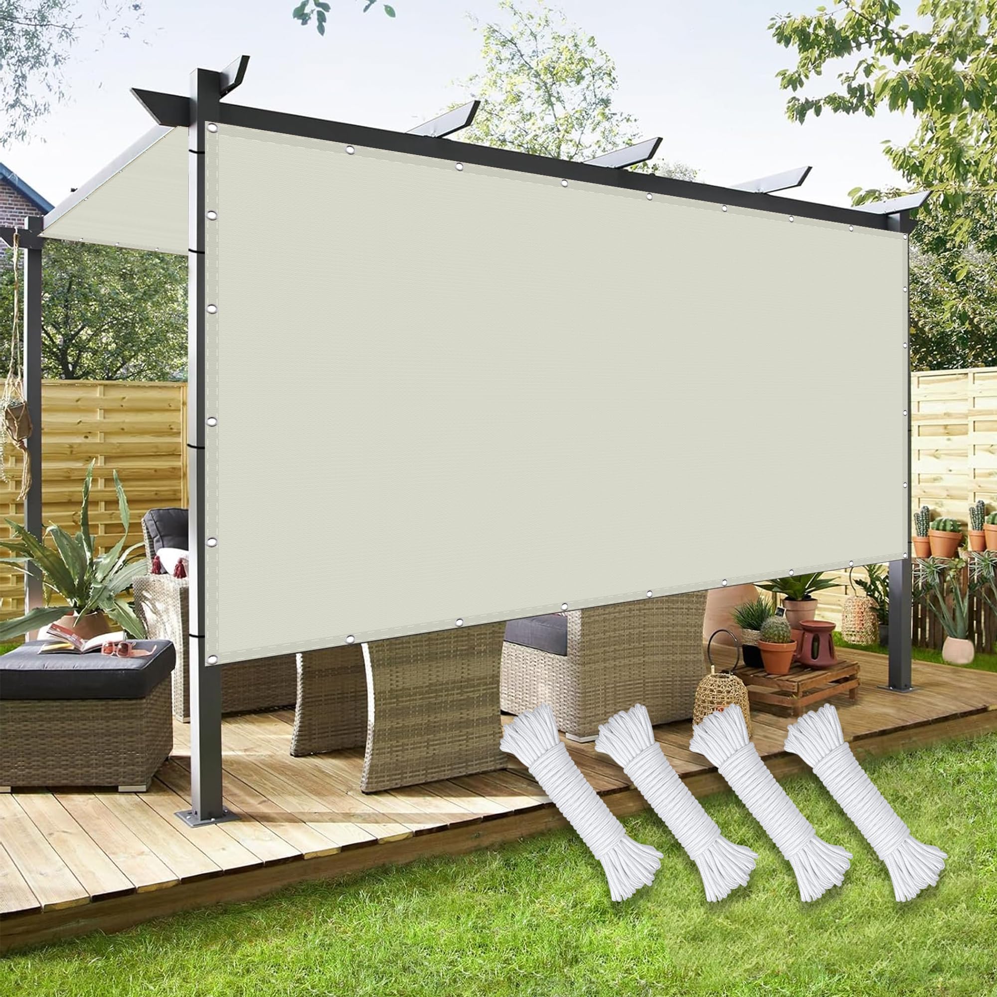 Markizy Na Tarasy 1.9 x 3.8 m 98% Blokada UV Pokrowiec Na Pergolę W Kształcie Żagla Przeciwsłonecznego Z Free Ropes Anti-Rain Na Imprezę Na Patio W Ogrodzie, złamana biel