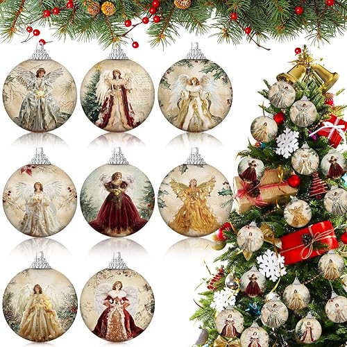 Outus Adornos de bola de árbol de Navidad, decoraciones vintage de ángel de Navidad para árbol, adornos colgantes decorativos de Navidad para casa