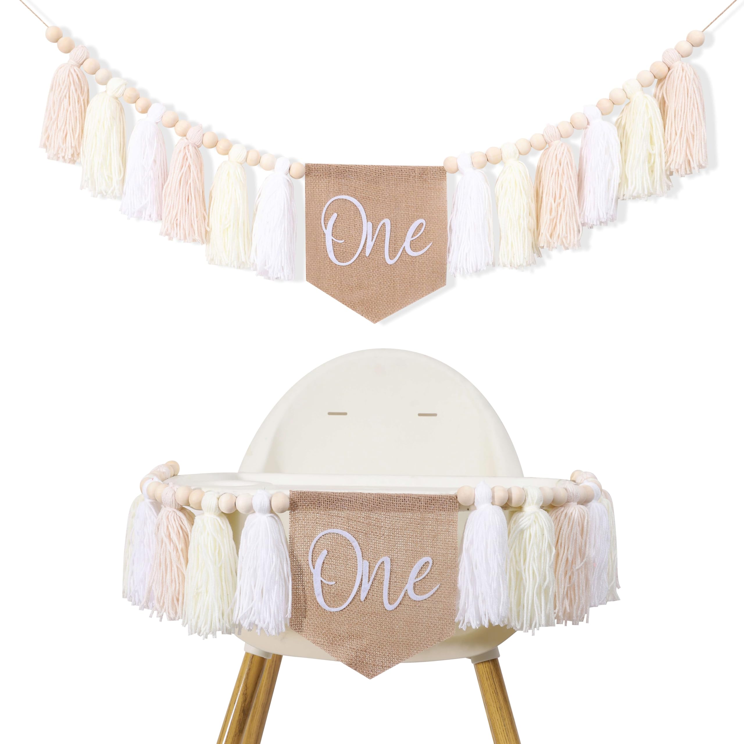 1st Birthday High Chair Banner - Girls Birthday Party Decorations,Highchair Banner Photo Backdrop (White)