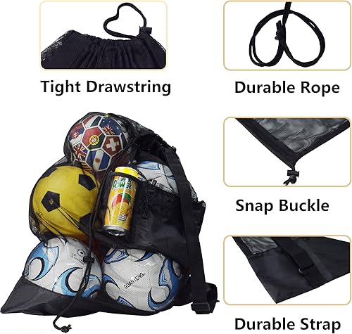 Miniatura 8 de Yagwinga Oversized Mesh Gear Bag Sports Ball Bag Mesh Football Bag Heavy Duty Drawstring Bag Team Sports for Volleyball Basketball Swimming Gear