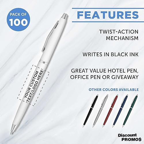 Miniatura 2 de DISCOUNT PROMOS Langham - Juego de 100 bolígrafos personalizados, paquete a granel personalizado, tinta negra, ideal para oficina, escuela,