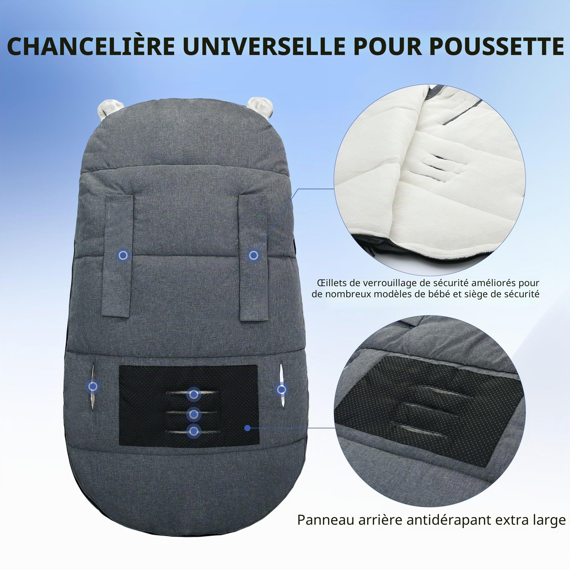 Chanceliere Universelle pour Poussette Antidérapant, Chanceliere Bebe Chaude pour Poussette/Landaus Siège Auto, 90 x 52cm (Gris Foncé)