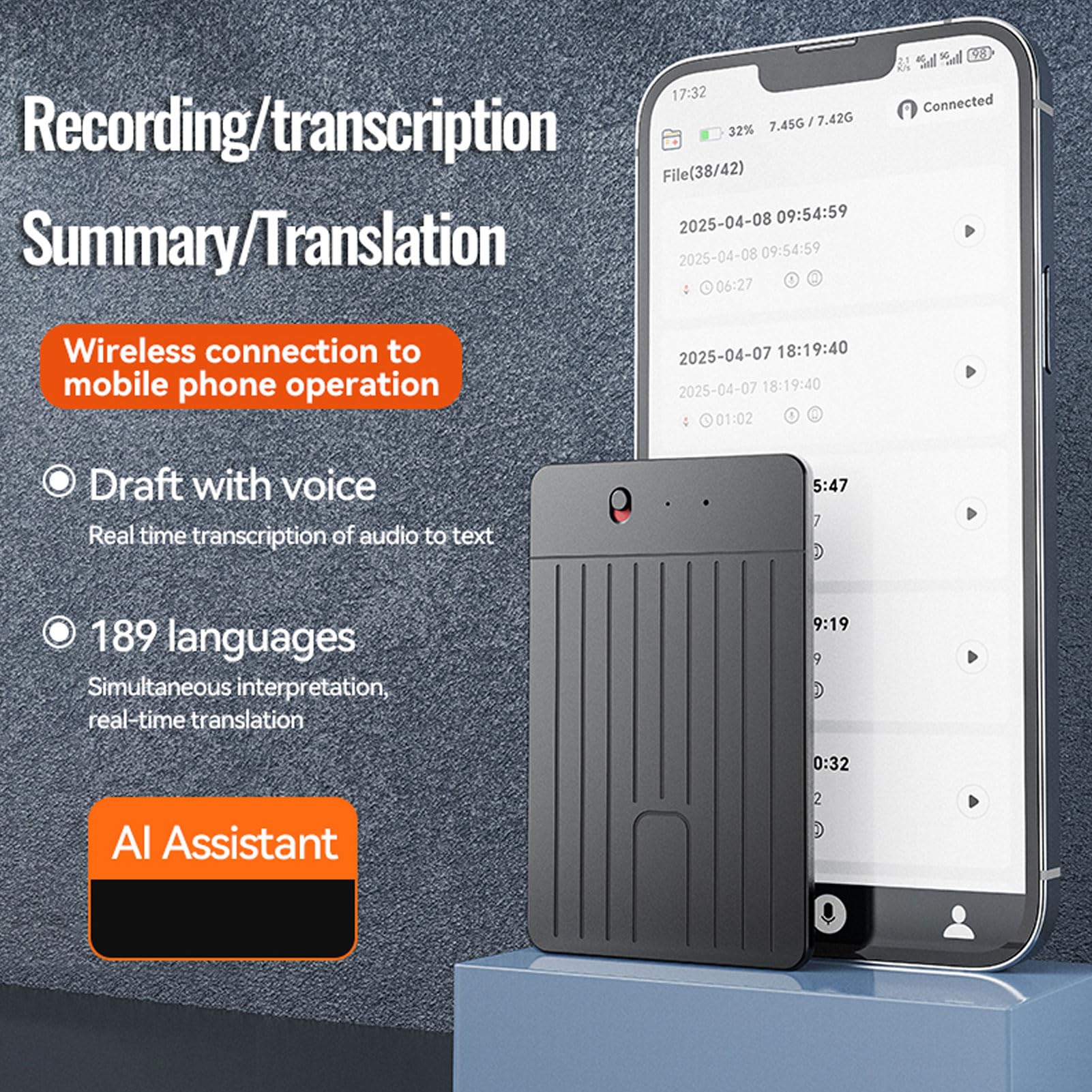 Tonysa AI Smart Voice Recorder, z 112 Językiem Tłumaczenie w Czasie Rzeczywistym, kontrolą Aplikacji, Anulowanie Szumu, Magnetyczna Mini Rejestrator, na Wykłady, Spotkania, Połączenia (128G)