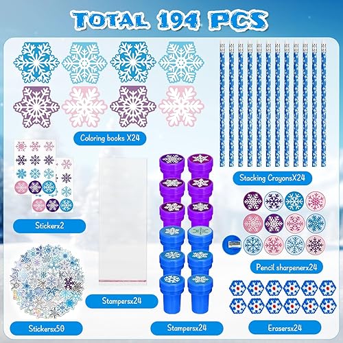 Miniatura 2 de Cinrobiye Juego de 194 piezas de copos de nieve de invierno congelados para fiestas, regalos de Navidad, aulas, intercambio, escuela, papelería,