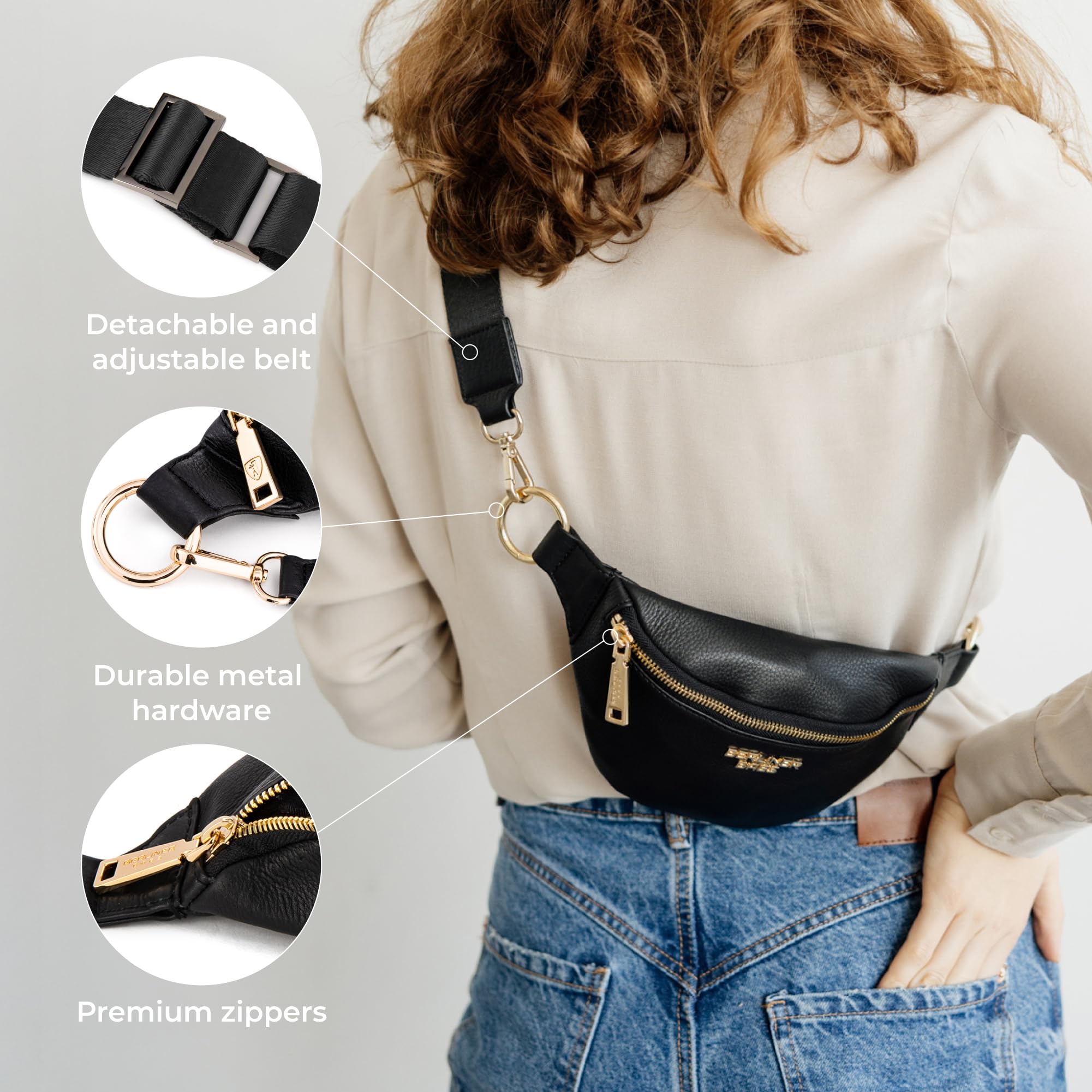 Berliner Bags Premium saszetka biodrowa Mona Fanny Pack ze skóry na ramię damska męska, czarny/żółty, M