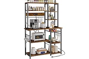 SUPERJARE Kitchen Shelving with Power, Holds Microwave