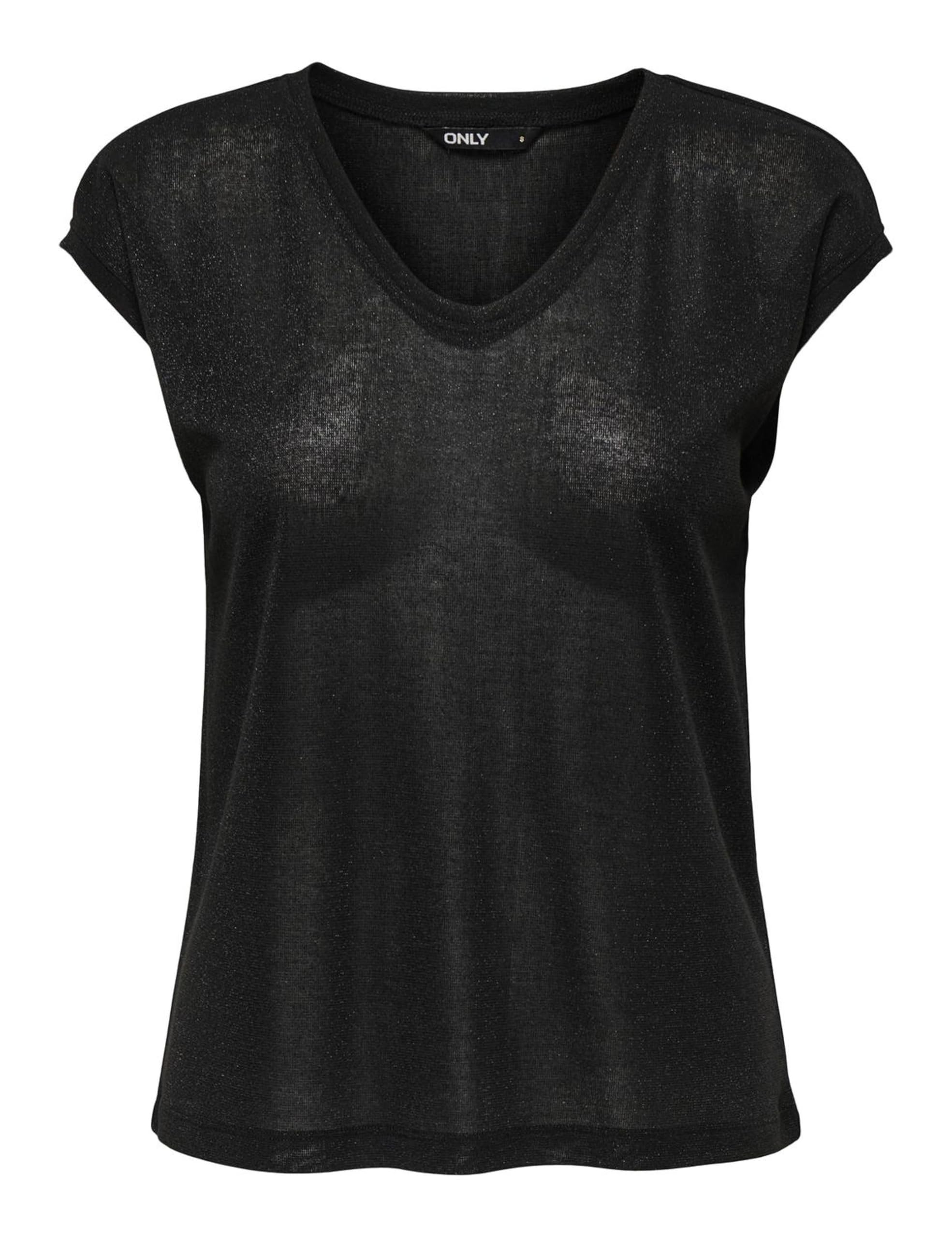 ONLY Women's Onlsilvery S/S V Neck Lurex Top Jrs Noos T Shirt, Black (Black), M UK