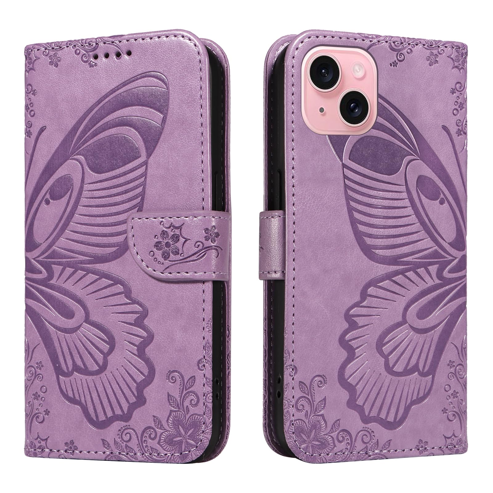 Wuhaizher iPhone 14 Case Butterfly Shockproof Leather Flip Folio Wallet Phone Case for Girly Women with Stand Card Holder Slots Silicone Bumper Cover for iPhone 14