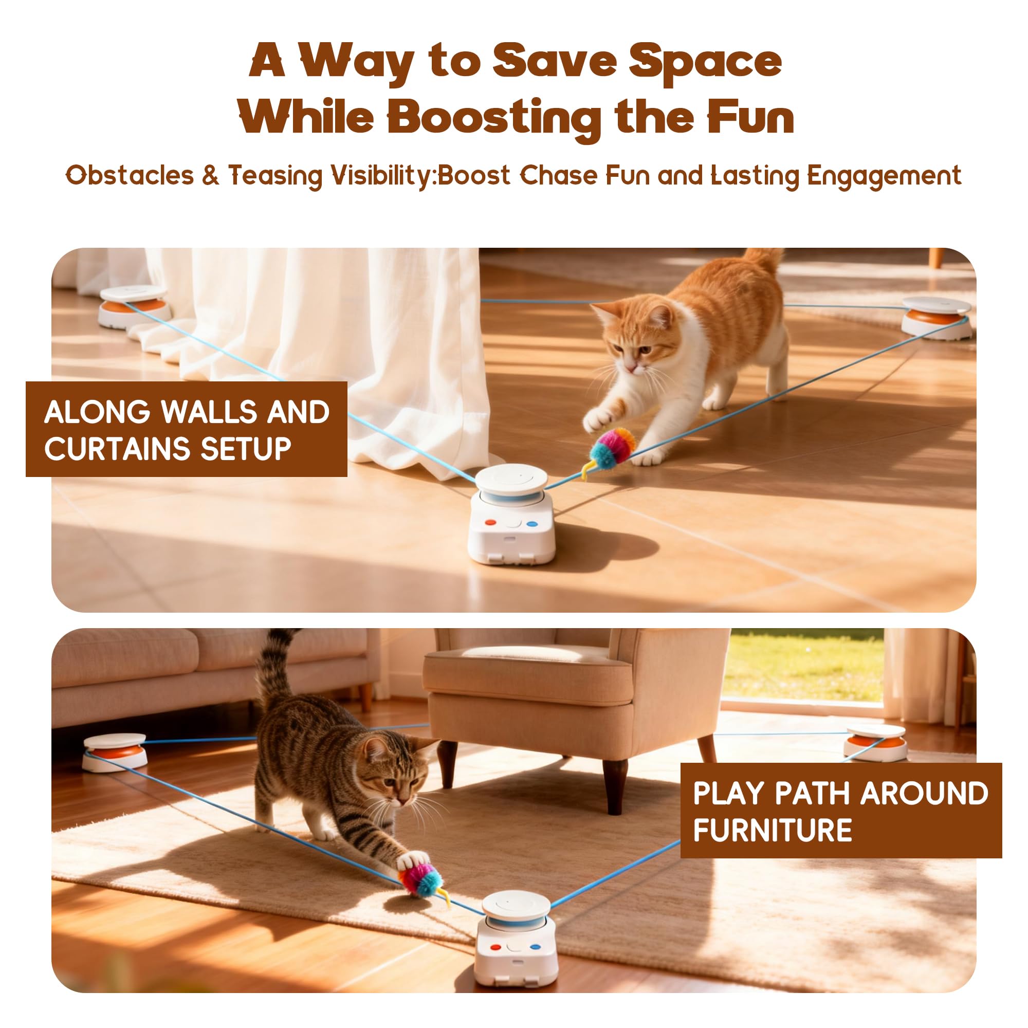 Interactive Cat Toy for Indoor Cats – Automatic Moving & Enrichment Toy for Indoor Cats/Kitten, Auto/Manual Control Cat Treadmill for Exercise & Mental Stimulation, Stimulating Chase Toys (H1K2) - image 4