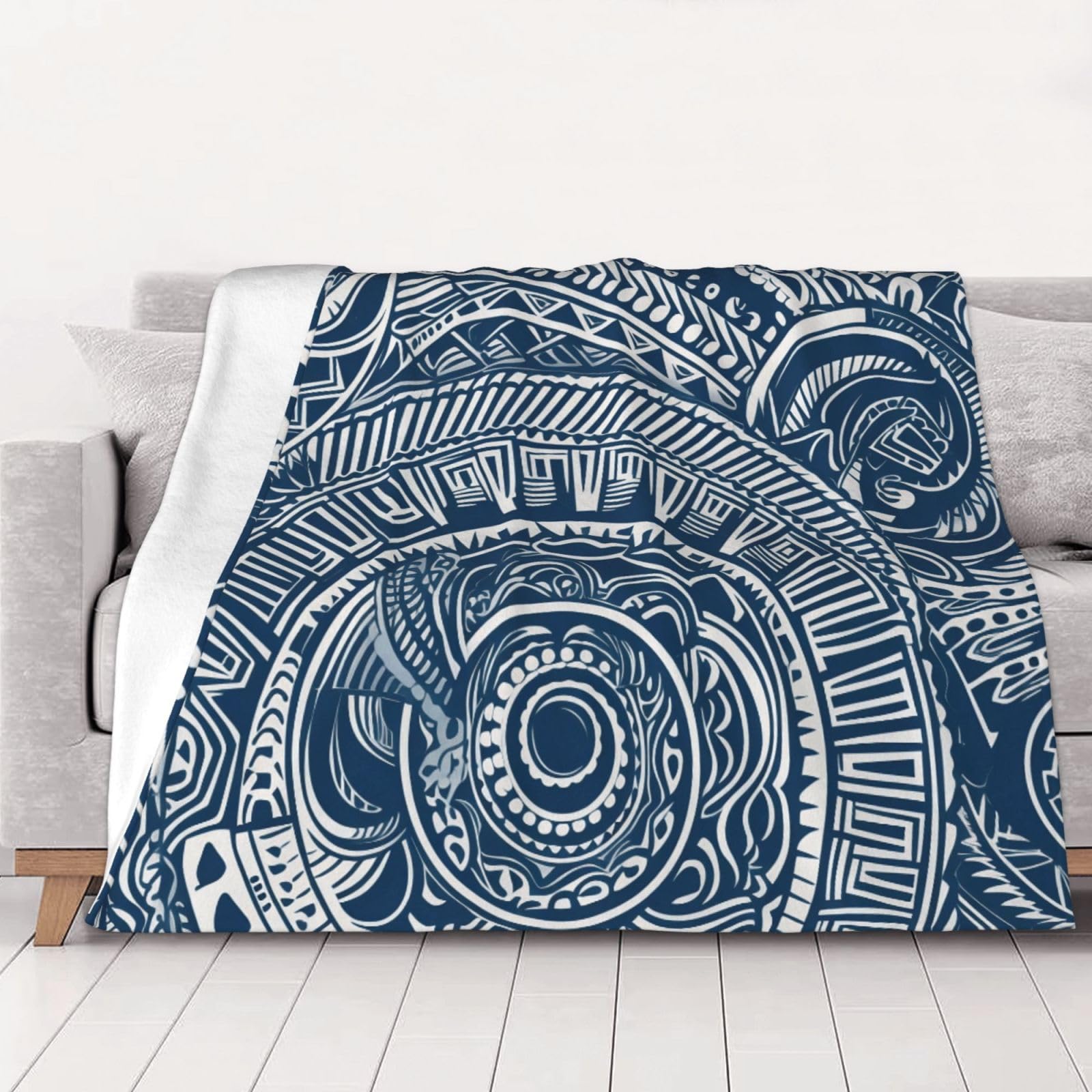 Couverture polaire bleue imprime tribal maori de qualite superieure