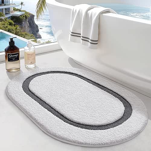 LUMI Bath Mat Oval Bathroom Rug, 20"x32" Non Slip Washable