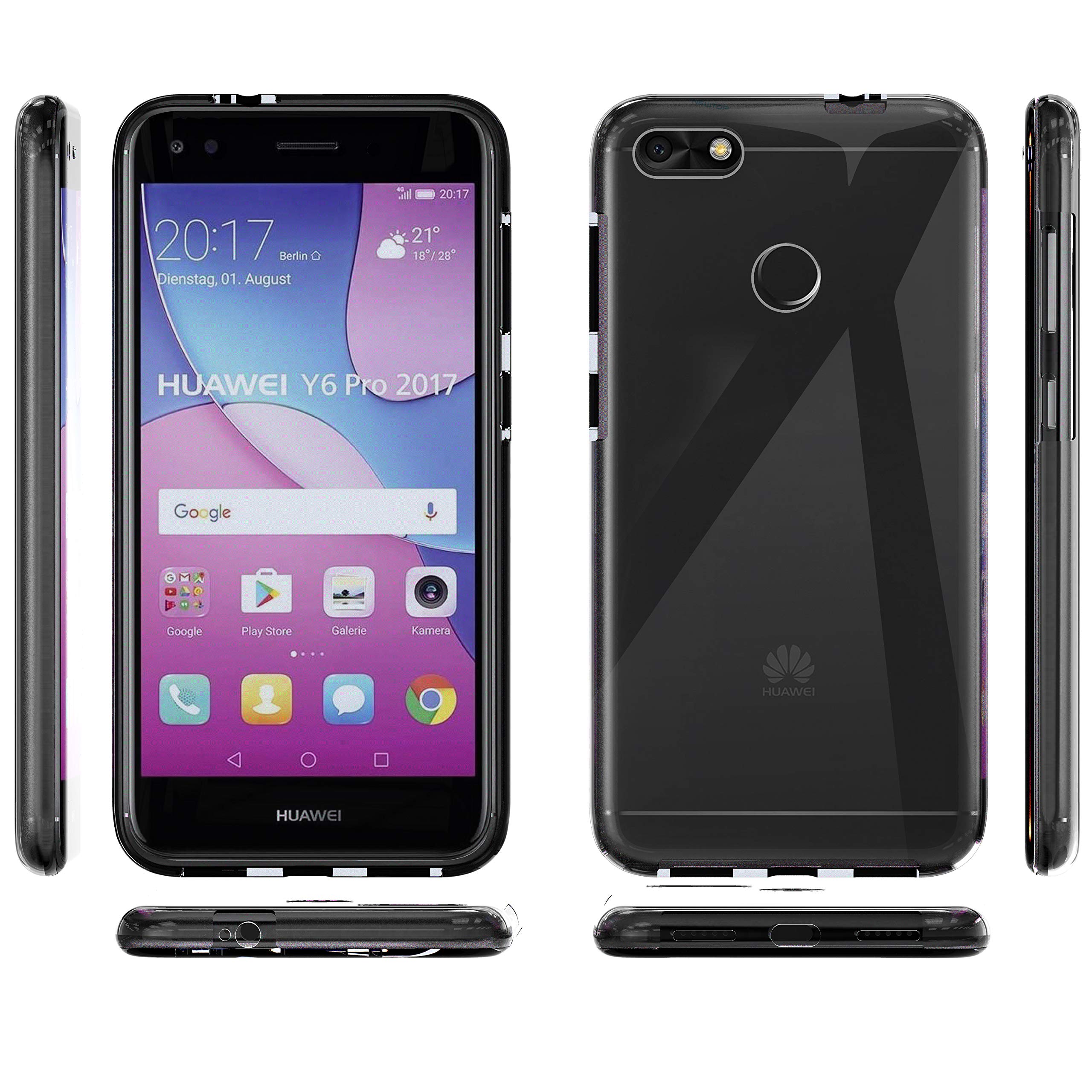 HUAWEI Y6p FUNDA CARCASA DOBLE TRANSPARENTE CON PROTECCION 360º