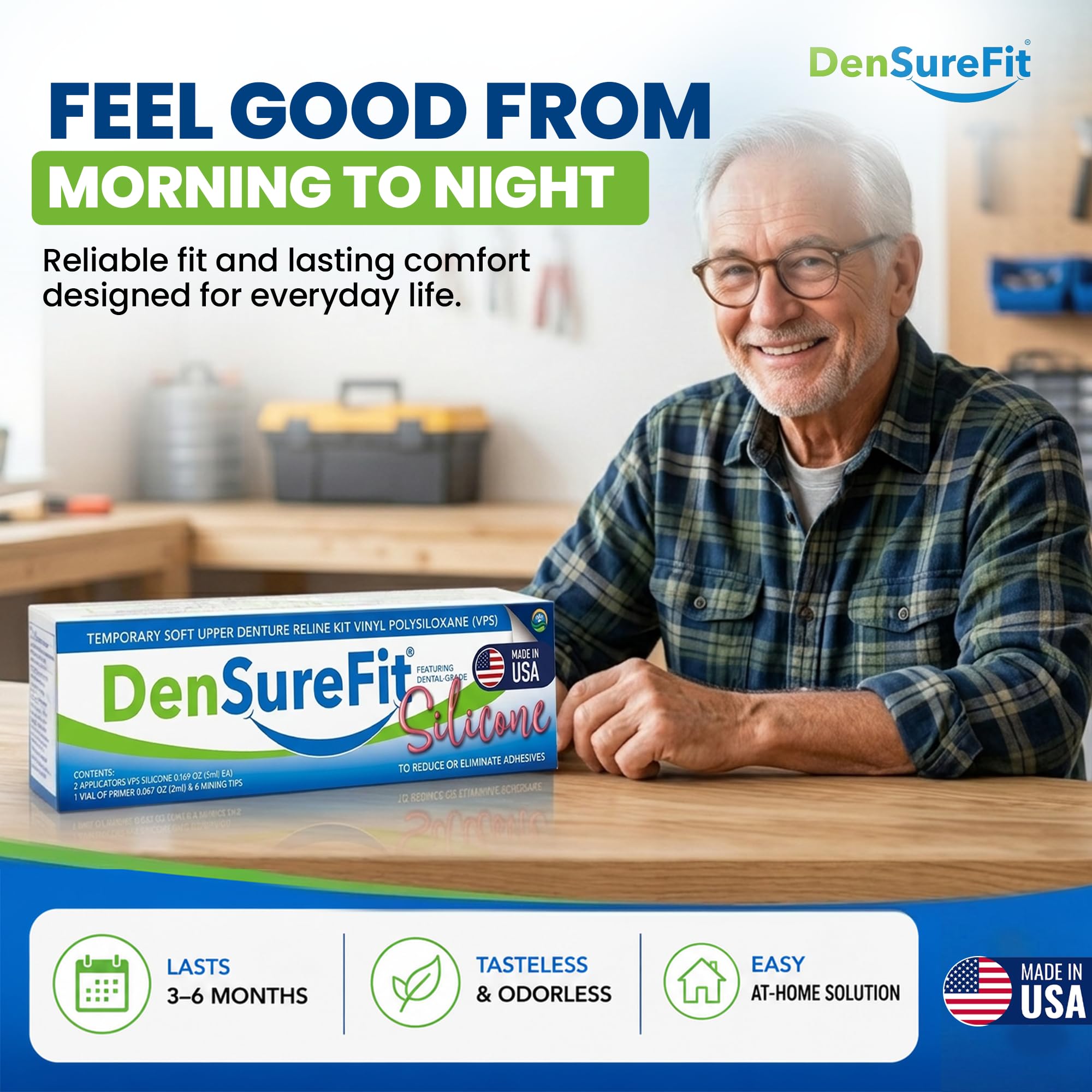 DenSureFit Upper Denture Reline Kit Soft Silicone Liner | Soft silicone liner for loose upper dentures; helps improve suction fit and comfort for months. product thumbnail 6