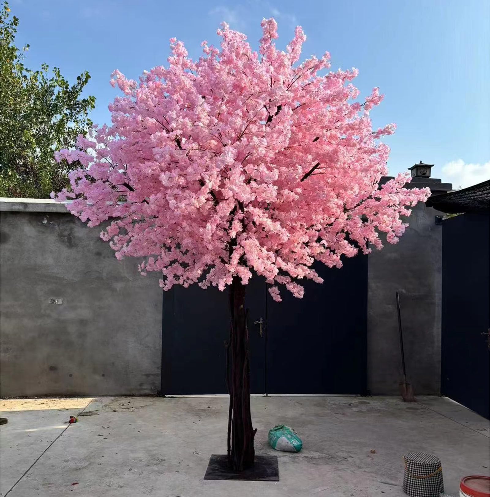 IUokLU Artificial Plants Indoor, Artificial Cherry Blossom Wishing Tree for Indoor Outdoor Home Wedding Decor with Fence Lawn Base Multiple Sizes (1.5 * 1.5m)