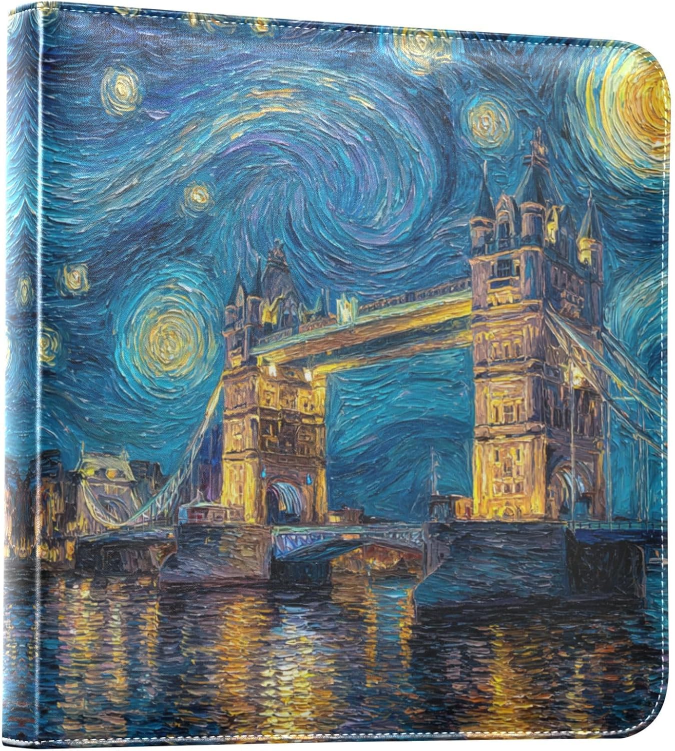 JIPONI Van Gogh's London Bridge Large Photo Album, DIY Leather Cover Scrapbook Albums for 4x6 5x7 6x8 Pictures, Self Adhesive Memory Book for Wedding, Baby, Family