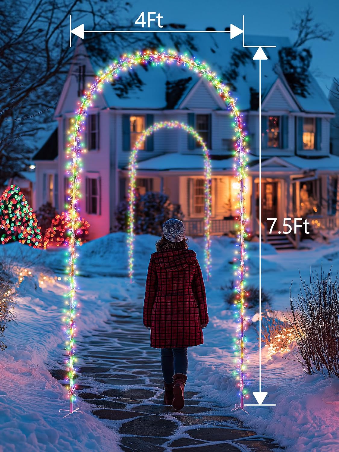 Flacchi Christmas Decoration Outdoor Arch Lights - 7.5FT 360LED Waterproof String Lights with Timer, 8 Modes for Holiday Party,Wedding, Garden, Patio (Multicolor)