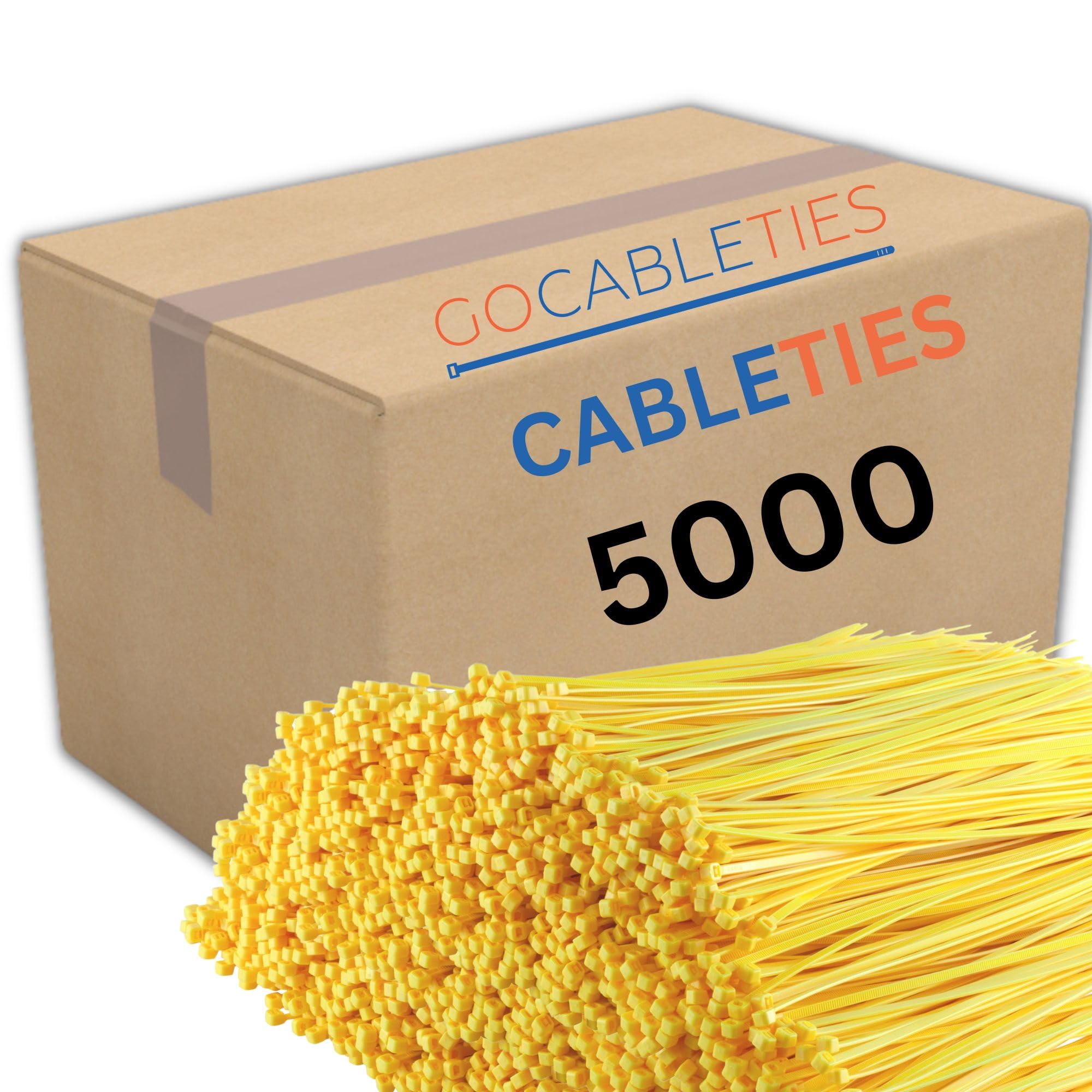 Gocableties Yellow Cable Ties, 300mm x 3.6mm, Bulk Pack of 5000, 12” Premium Nylon Zip Ties, Multi-Purpose Plastic Tie Wraps, Secure Self-Locking Mechanism, for Home, Garden, Office and DIY