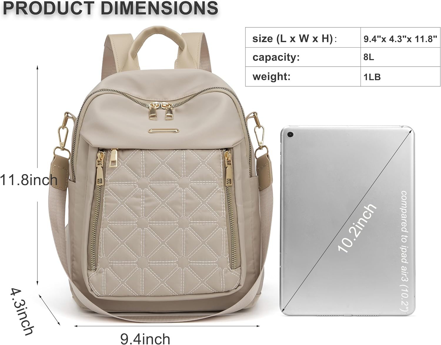 Mini Nylon Women Backpacks,Small Ladies backpacks Lightweight Shoulder Satchel Bag Tote Handbag Casual Travel Daypack (Beige) - Image 3