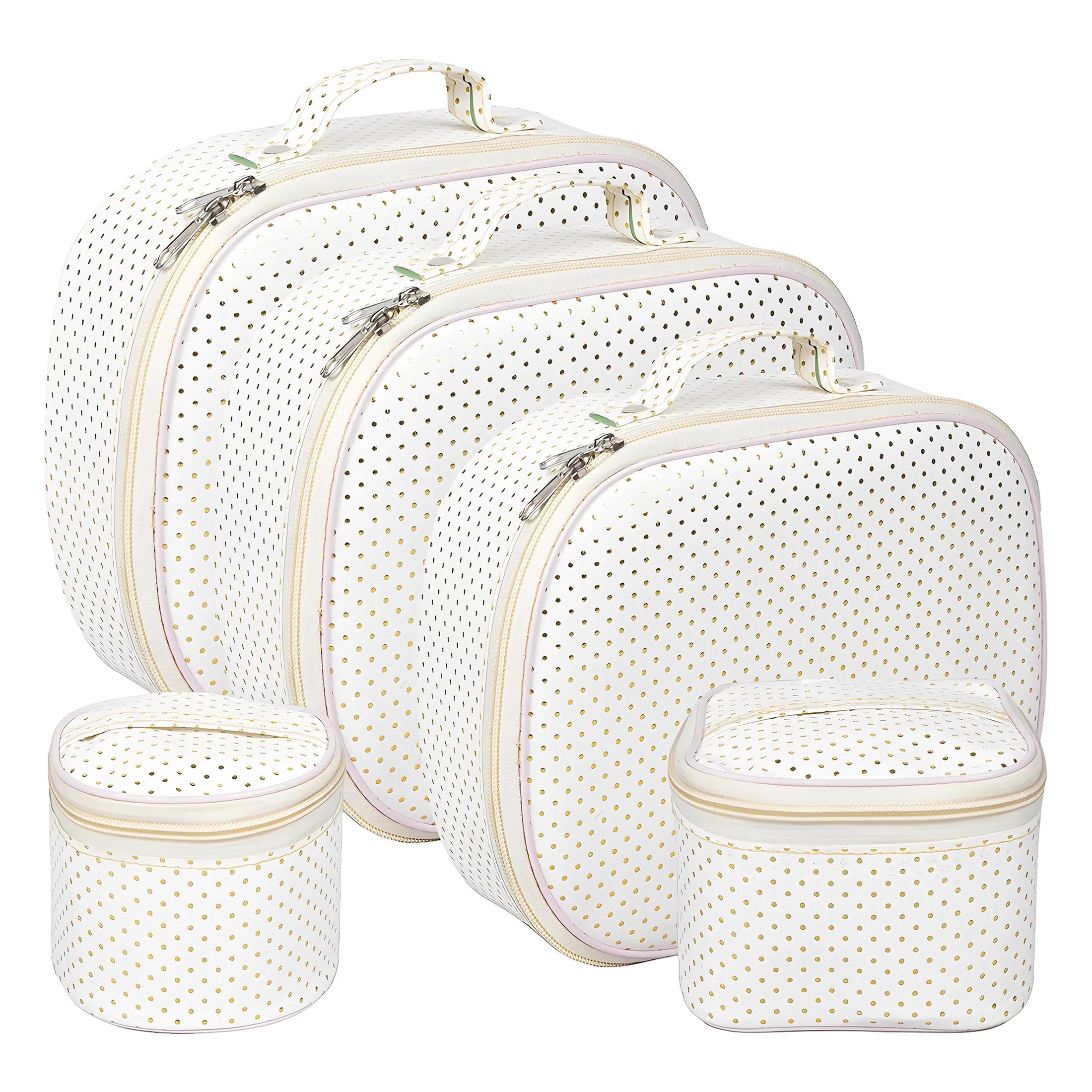 Kuber Industries Jewellery Kit|Cosmetic Storage Box|Travel Pouch|Jewellery Box for Women|Jewellery Make up Organizer|5 Different Pouch|Dot Vanity Pouch|White, Polyester