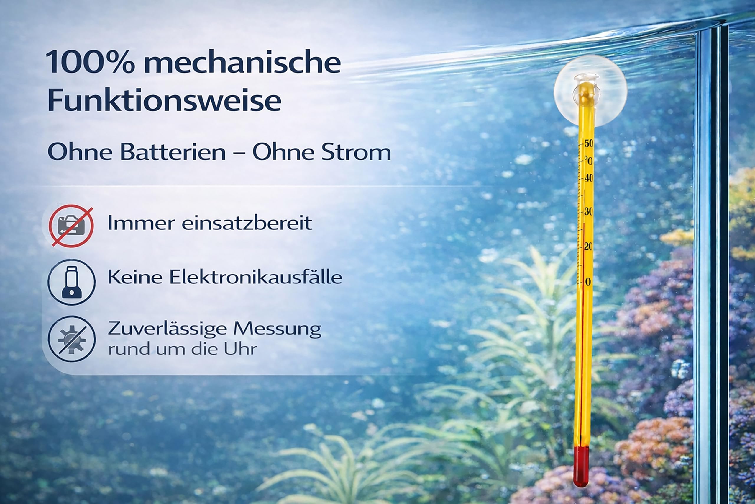 Aquarium Thermometer Analog aus Glas – Innen Thermometer mit Saugnapf – Präzise Wassertemperatur Anzeige 0–50 °C für Aquarium, Garnelen & Fische, Süß- & Meerwasser, Gut Ablesbar, Gelb