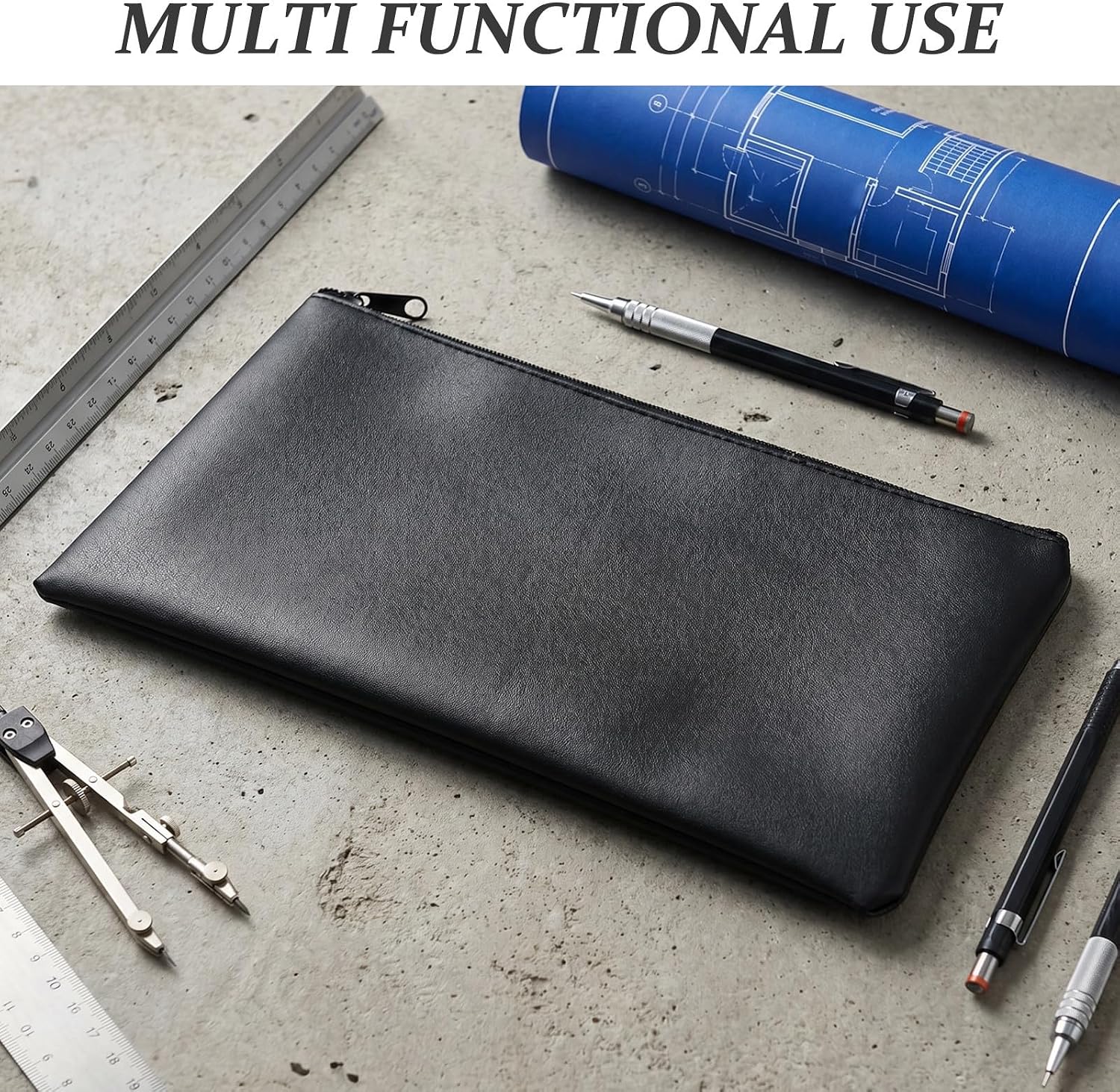 Money Zip Pouch 3pcs PU Leather Zipper Cash Bag for Documents image 3