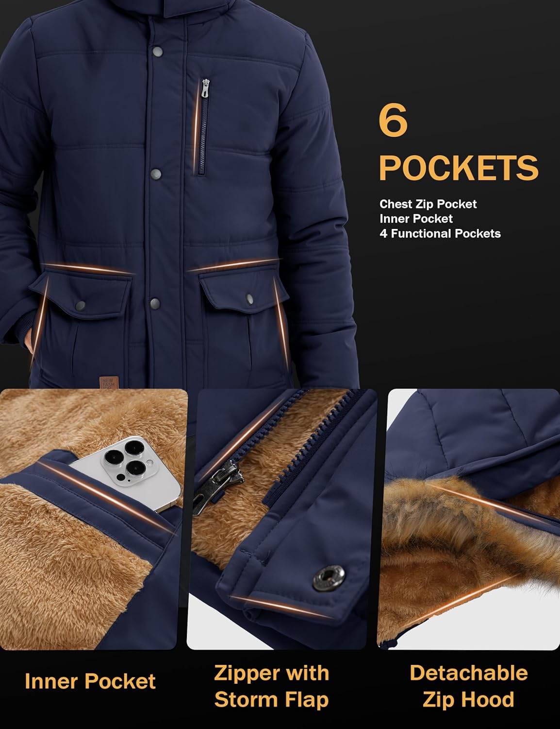 MAGCOMSEN Men's Winter Jacket Fleece Lined Water Repellent Windproof Warm Parka Winter Coat with Hood - Image 6