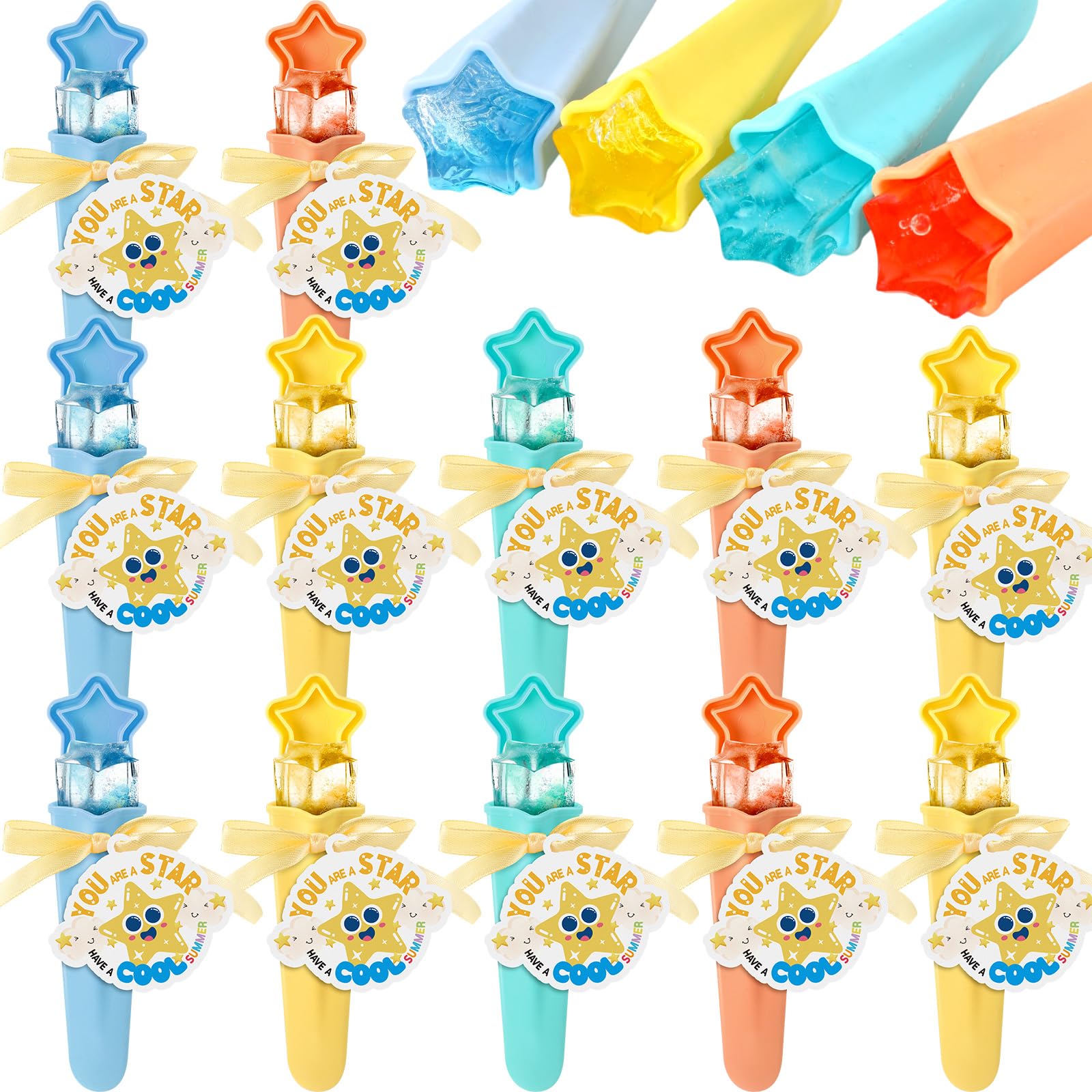 Reallnaive 24 Pack Ice Pop Mold Bulk Yogurt Sticks Ice Cream Party Favors Including Silicone Molds and Cards, Summer Gifts Summer Activity Party
