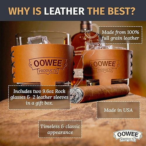 Miniatura 6 de Oowee - Juego de 2 vasos de whisky de 9.6 onzas y vasos de estilo antiguo, gran regalo para hombres, funda fabricada en los Estados Unidos, Rad Dad