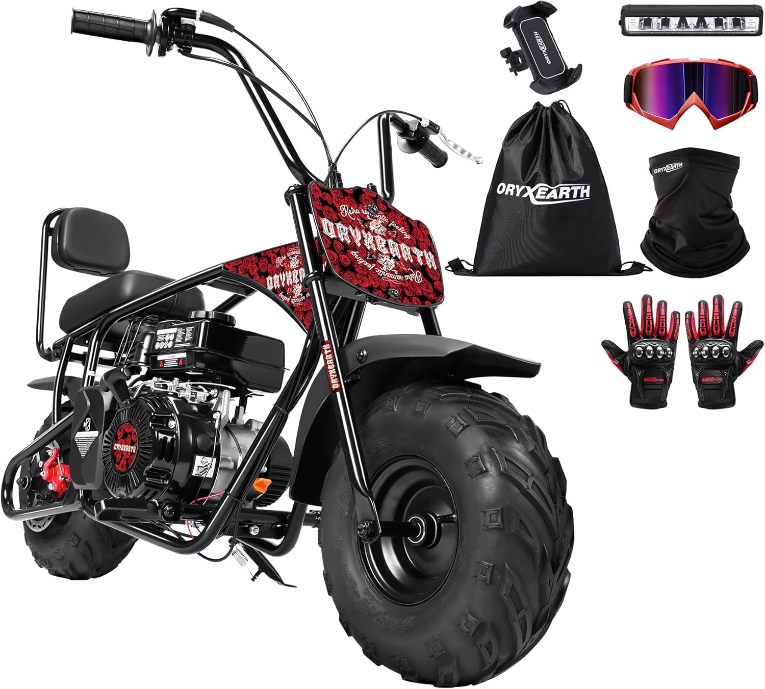 Oryxearth 99CC 4-Stroke Mini Bike, Gas Powered Bike W/EPA Approved Engine Mini Dirt Bike with Off-Road Tire for Kids, Speed Up 28 Mph, W/LED Headlight, Goggles, Gloves & Neck Gaiter