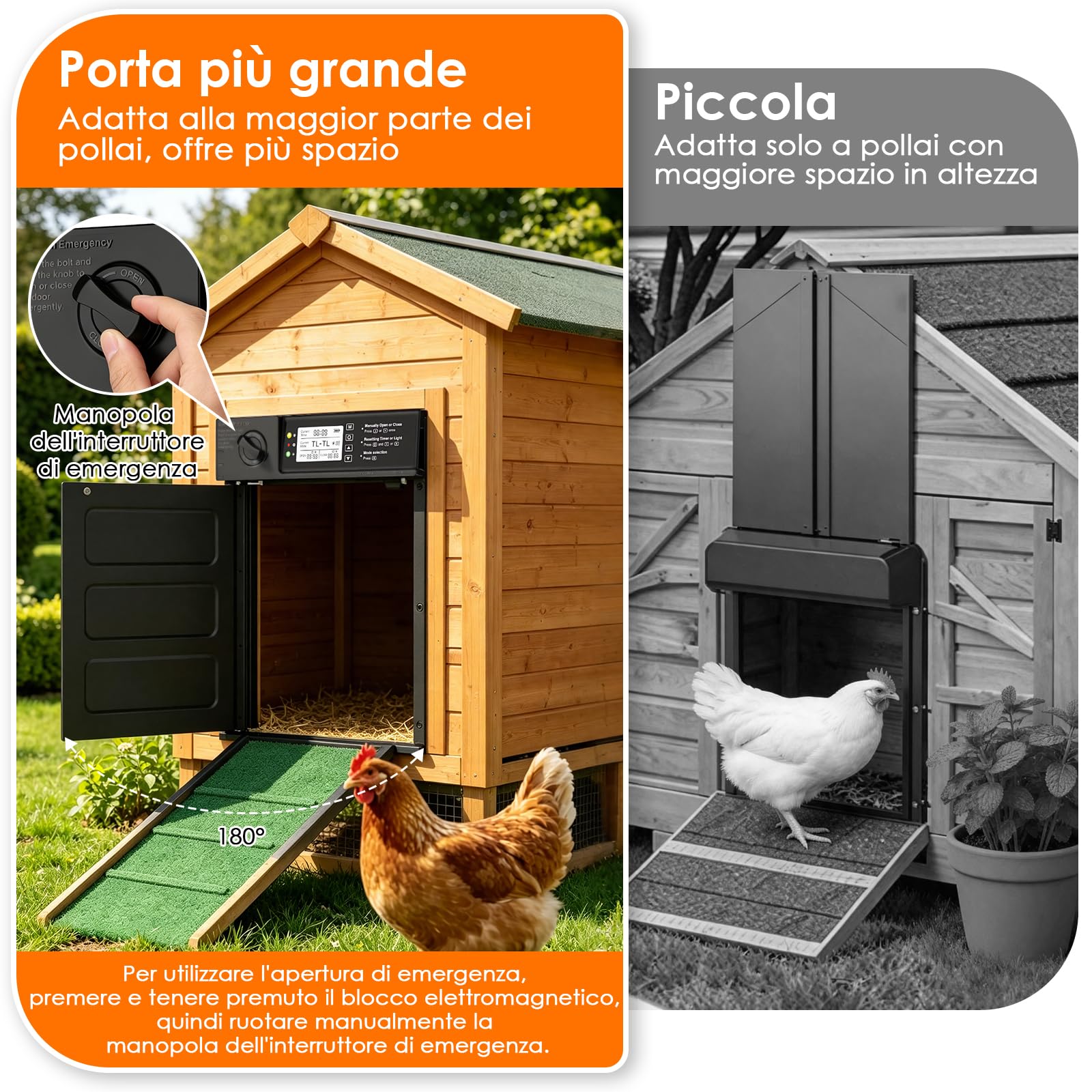 Porta Automatica Pollaio Solare, Aluminum Grande Porta Pollaio con Telecomando, Sensore di luce e Timer, Anti-Schiacciamento