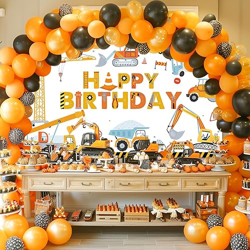 Miniatura 2 de Avezano Telón de fondo de cumpleaños de construcción amarillo, pancarta de feliz cumpleaños, decoración de cumpleaños de excavadora, 70.8 x 43.3