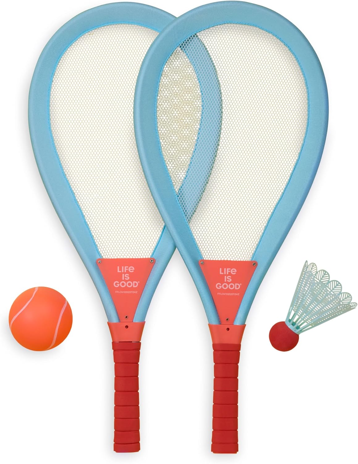 Life is Good Jumbo Badminton Set for Ages 6+ (Aqua Blue/Canyon), Oversized Paddles Lawn Game for Outdoor Sports, 2-Player Badminton Paddle Kit for Backyard, Beach, and Family Fun