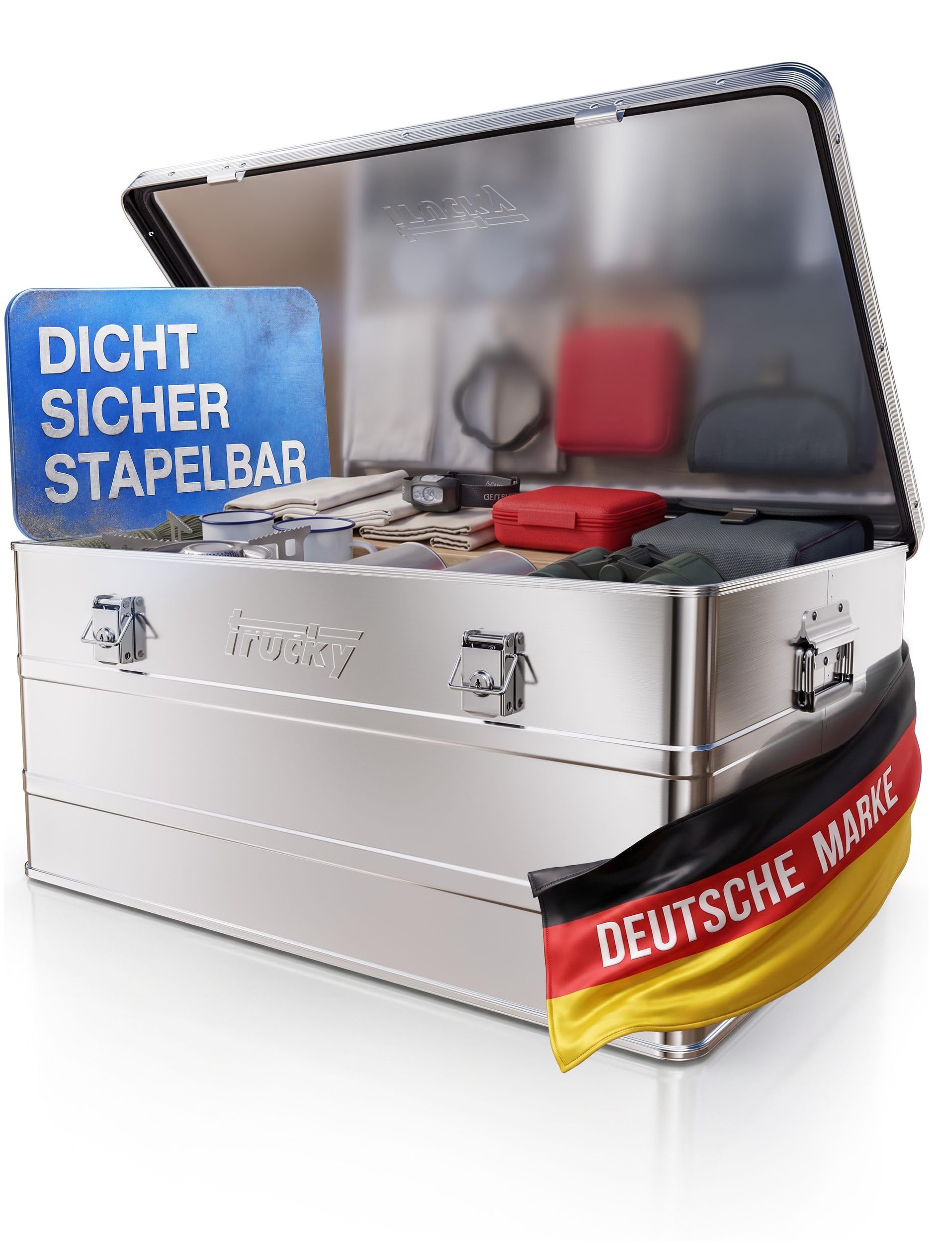 Trucky Caja de aluminio con tapa, 135 L, color plateado | aluminio, caja de transporte, caja de metal, caja de almacenamiento, caja de metal