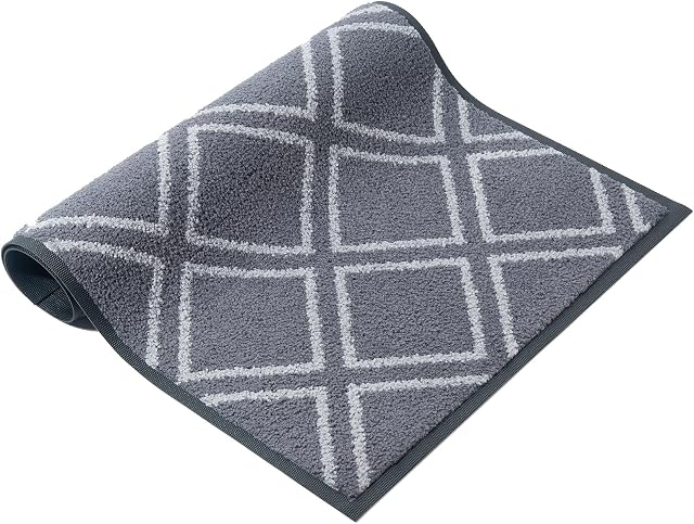 Mibao Bath Mat 45 x 75 Cm, Non Slip Bathroom Mats Machine Washable, Soft Door Mat, Shower Water Super Absorbent Bath Rug, Natural Rubber Backing, Grey Mat