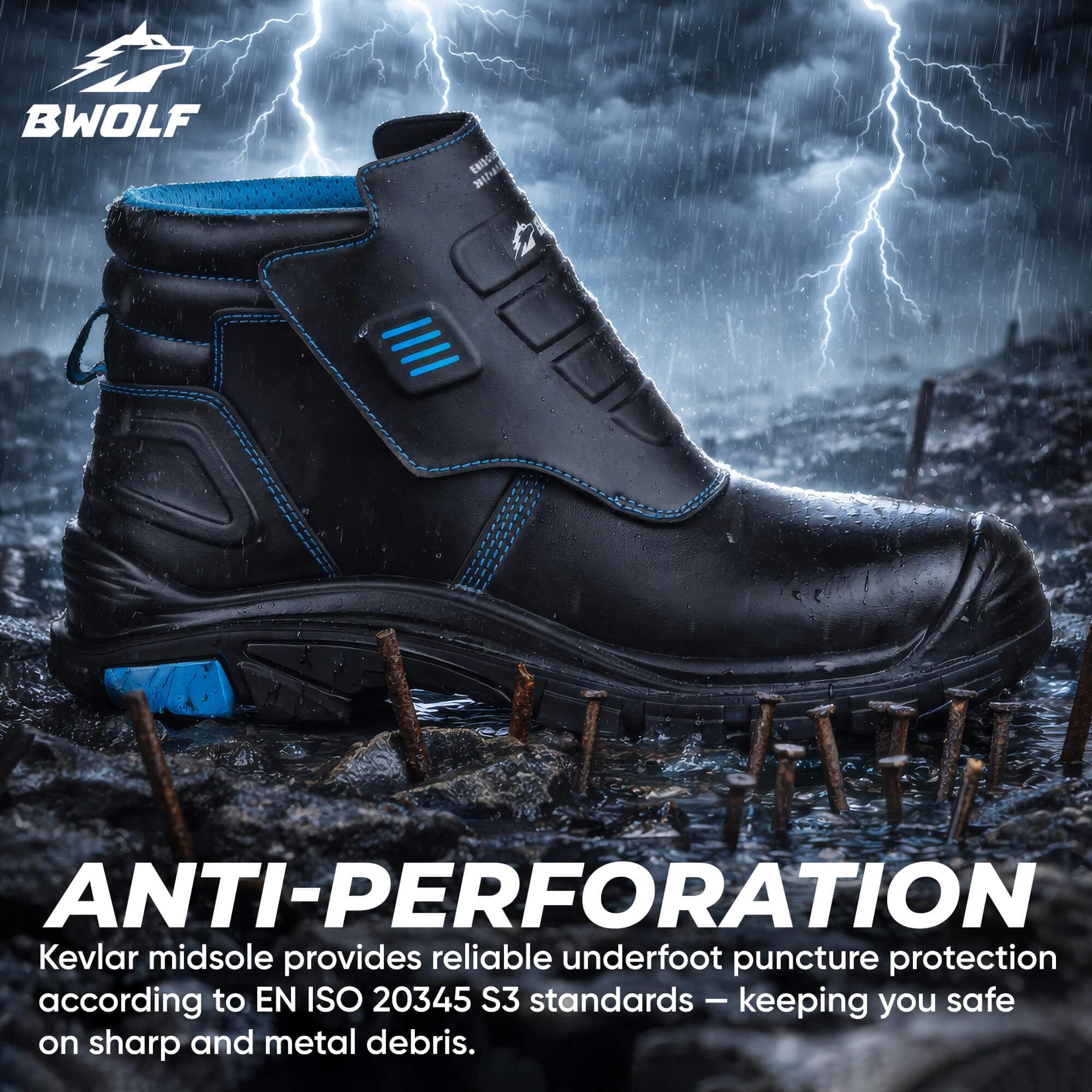 BWOLF Welder Pro HI S3 Ognioodporne buty robocze, antypoślizgowa podeszwa z poliuretanu/gumy, skóra odporna na wysokie temperatury
