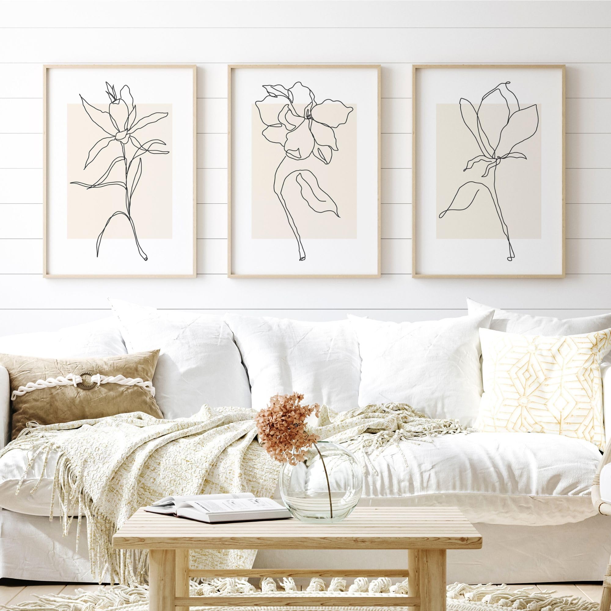 Neutral Botanical Wall Art, Botanical Prints, Set of 3 Prints, Plants Wall Art, Floral Line Art, Beige Decor, Neutral Wall Decor, Flower Art | A3, A4 (A4)