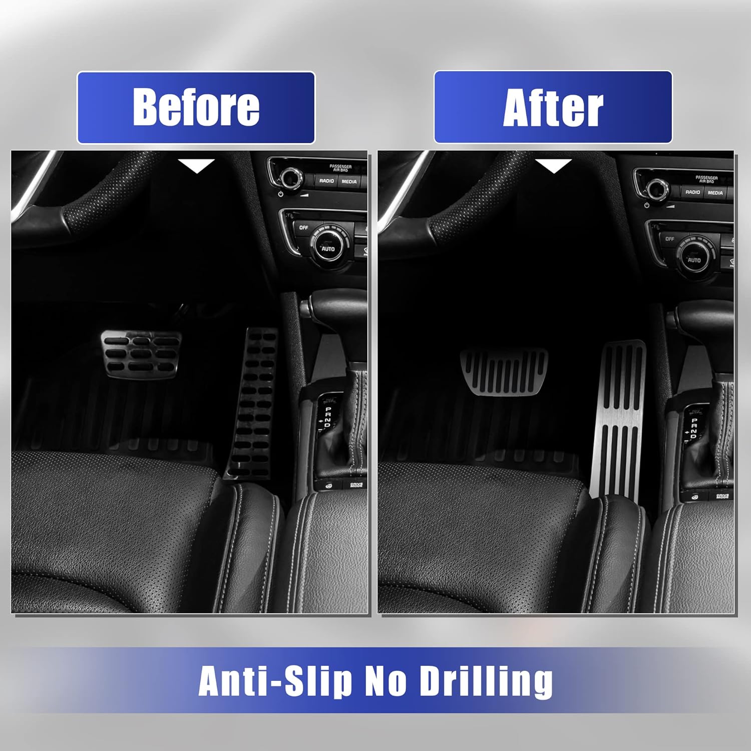 X AUTOHAUX 3pcs Silver Tone Aluminum Car Brake Gas Accelerator Rest Foot Pedal Kit Non Slip Cover Pads for Toyota Camry 2018-2022