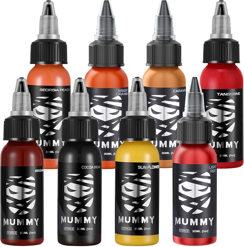 mummy Conjunto de Tintas para Tatuagem em Tons Quentes com 8 Cores, 30 mL Cada
