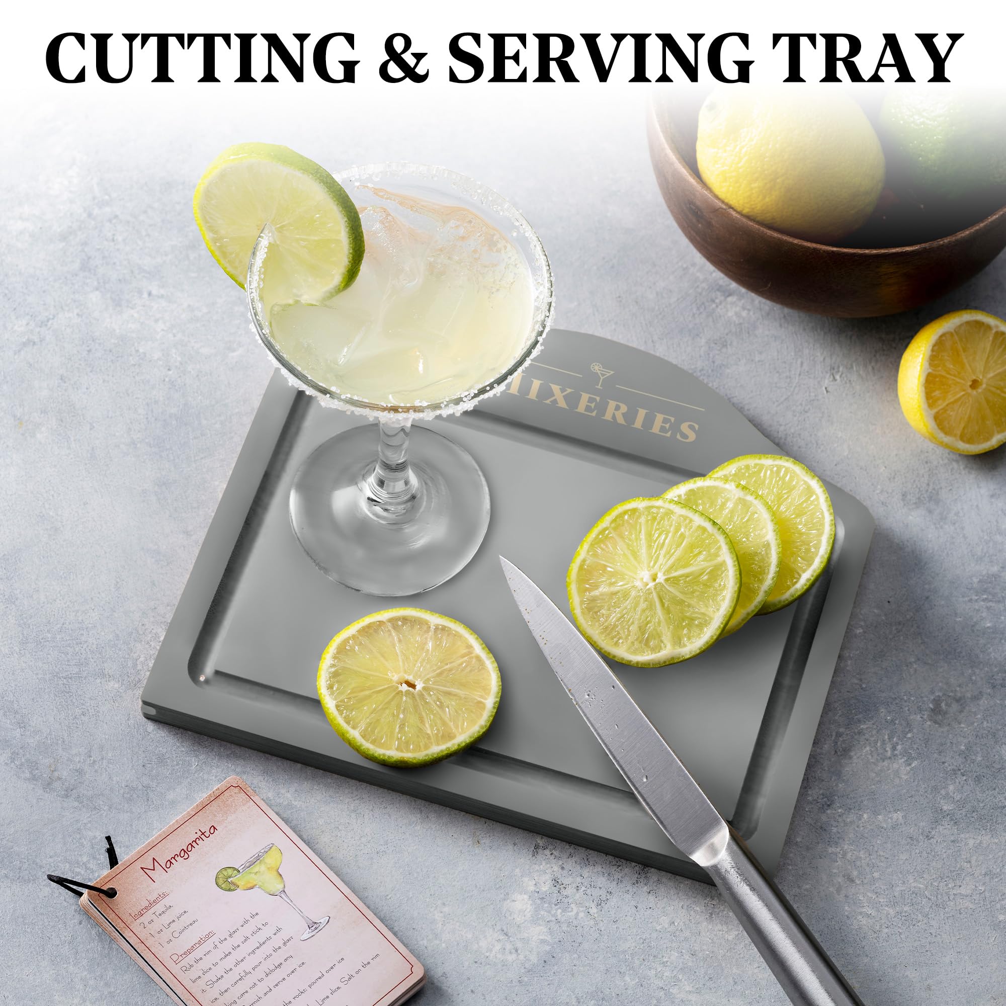 Mixeries Mixology Barkeeper-Set mit Ständer, 18-teiliges Bar-Set, Cocktail-Shaker-Set, Getränkemixer-Set für Hausbar mit allem Bar-Zubehör, Bar-Werkzeug-Set, Cocktail-Kit, Mixologie-Set, Bar-Kit (Grau