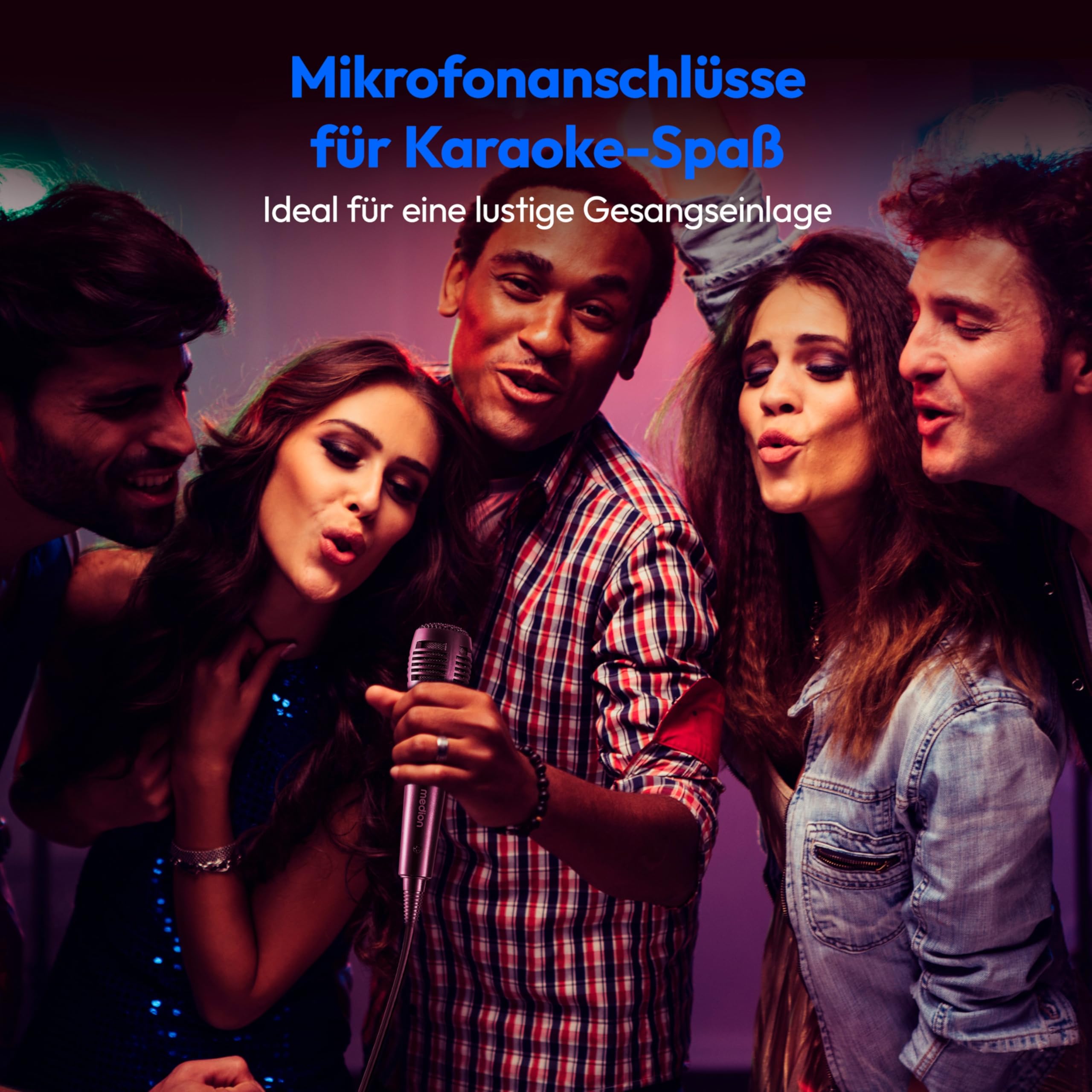 MEDION PE-1 Pure Partybox (Akku, mit Mikrofon, tragbarer Bluetooth Lautsprecher groß, Musikbox, Verschiedene Lichteffekte, Partylautsprecher mit Karaoke, 2 x Mikrofonanschluss, AUX, USB, Radio)