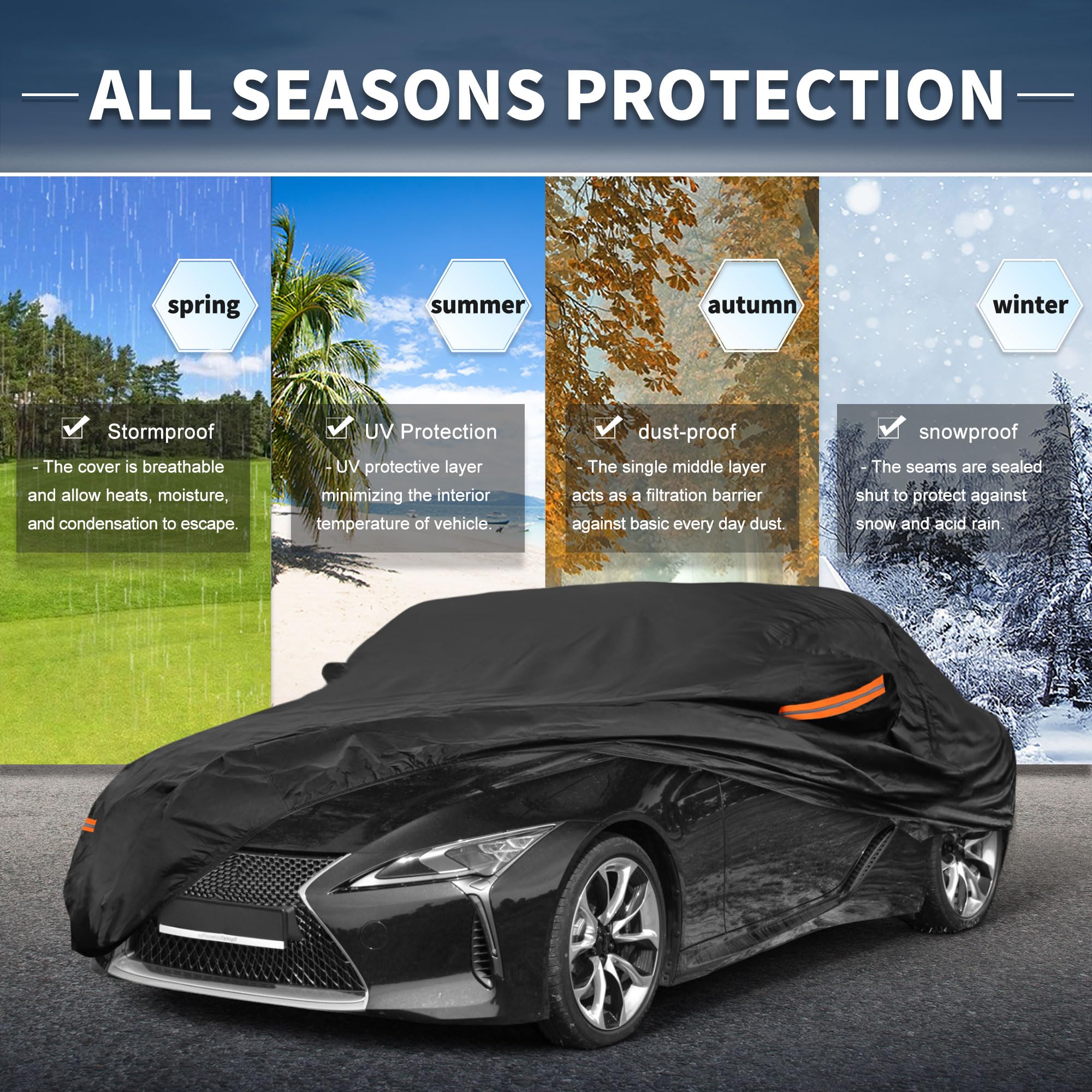 X AUTOHAUX Car Cover Outdoor Waterproof Sun Rain Snow Hail Protection with Left Side Door Zipper 210D-PU for — view 2