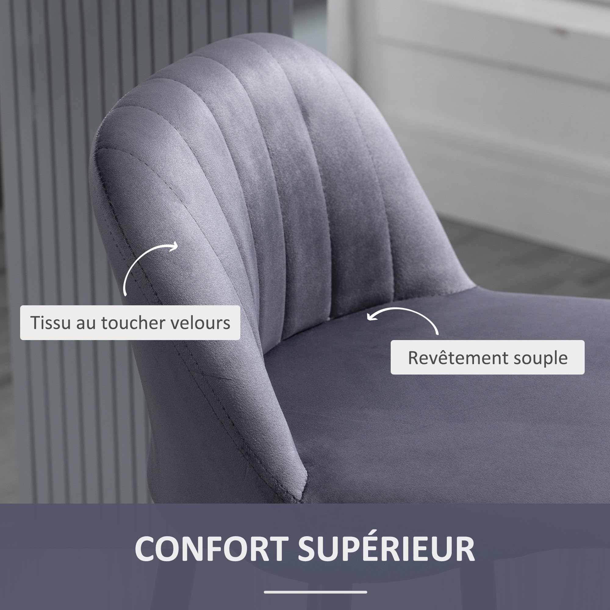 HOMCOM Lot de 2 Tabourets de Bar Repose-Pieds Hauteur Réglable Gris Noir