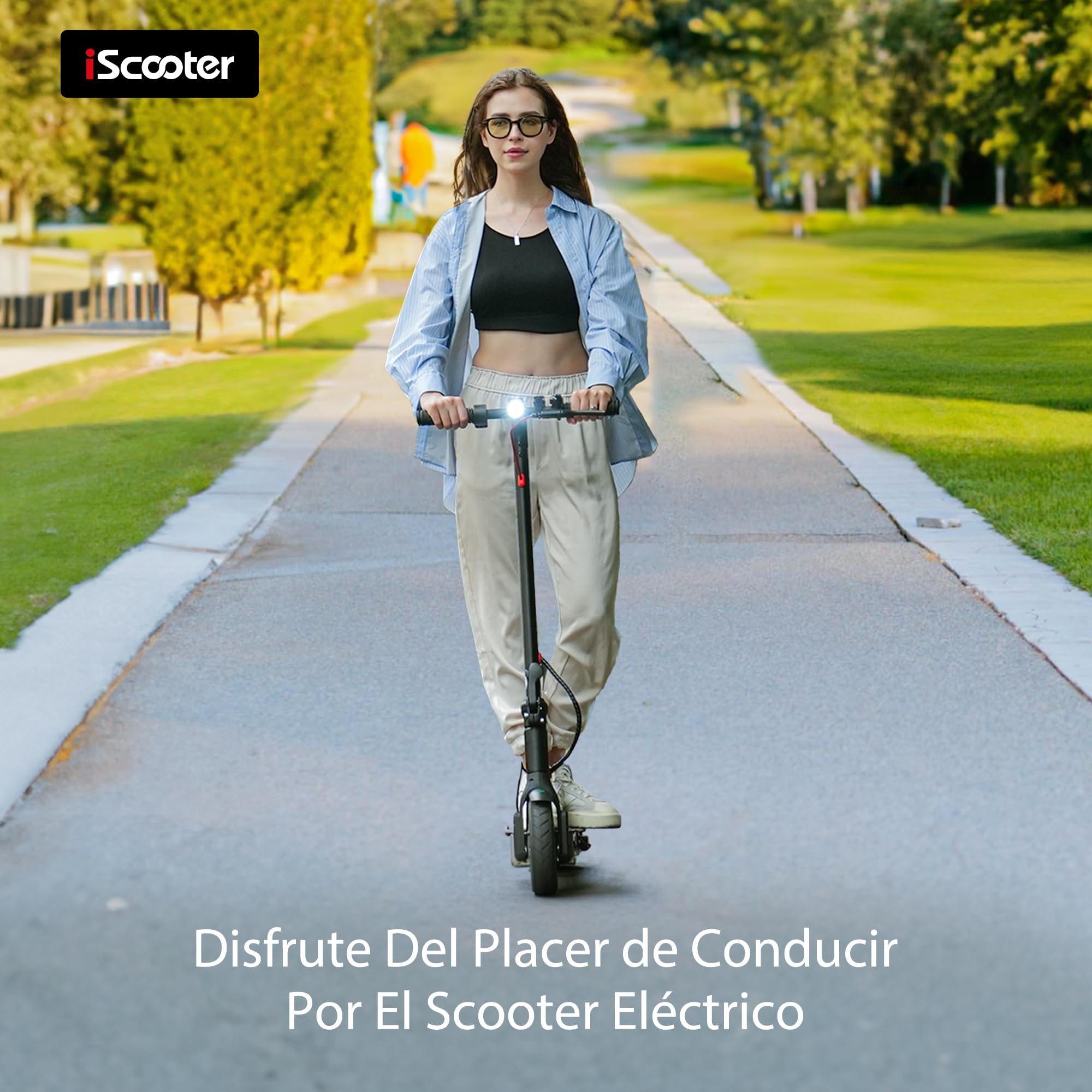 iScooter i8 Patinete Electrico Plegable para Adolescentes Y Adultos, Motor de 350W, Autonomía 20-30KM, MAX 25 KM/H, 187.2WH Batería, Carga 100KG, Frenado Dual, Desplazamientos Diarios, Blanco, Negro