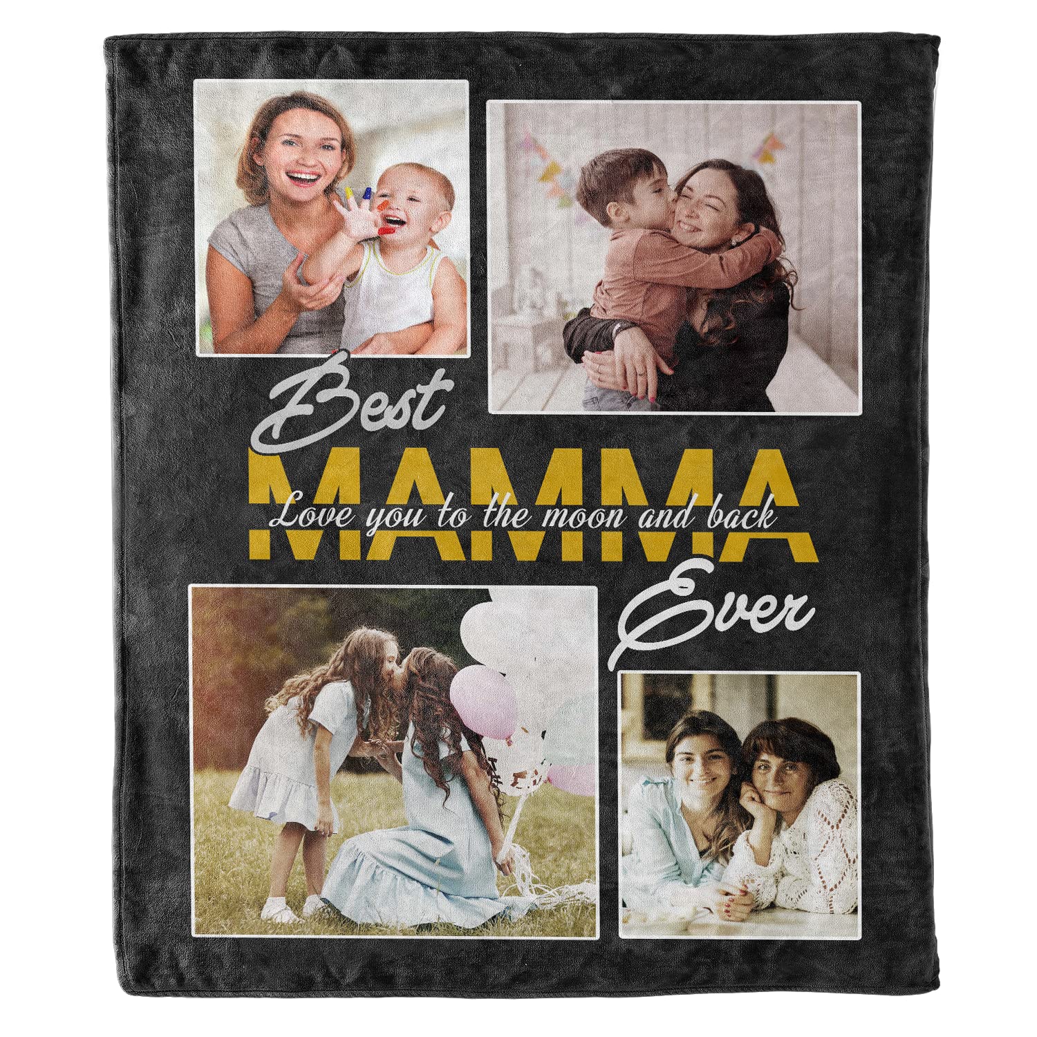 Best Mamma Ever Customized Photo Blanket, Birthday Gift for Mom from Son/Daughter, Love You to The Moon & Back, Personalized Gift for Mother's Day, Christmas, Made in USA Fleece Throw Blanket