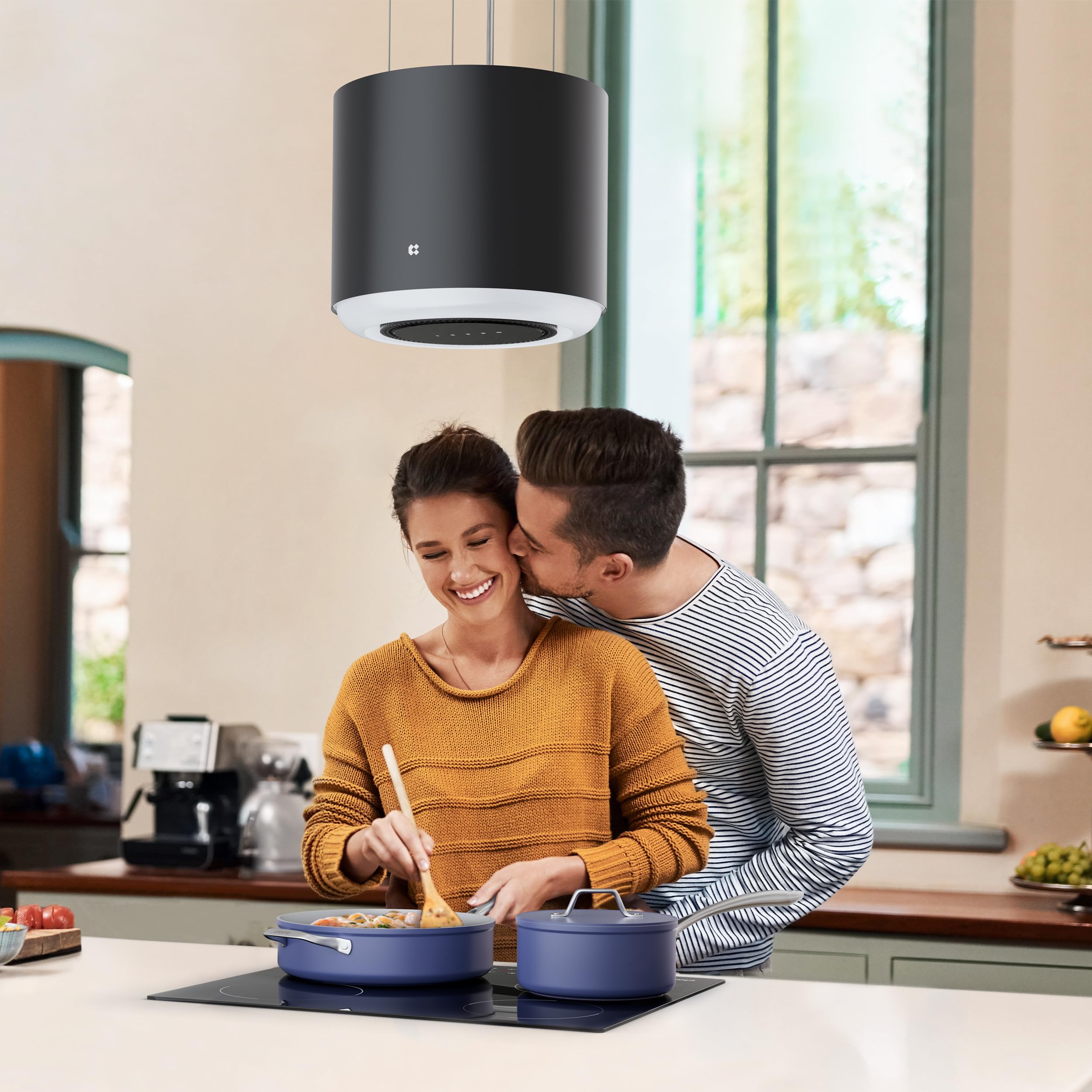 Ciarra CBCB4838 A+ Inselhaube Freihängend 550m³/h Smart Wi-Fi App 4 Stufen Booster Umluft Dunstabzugshaube Schwarz