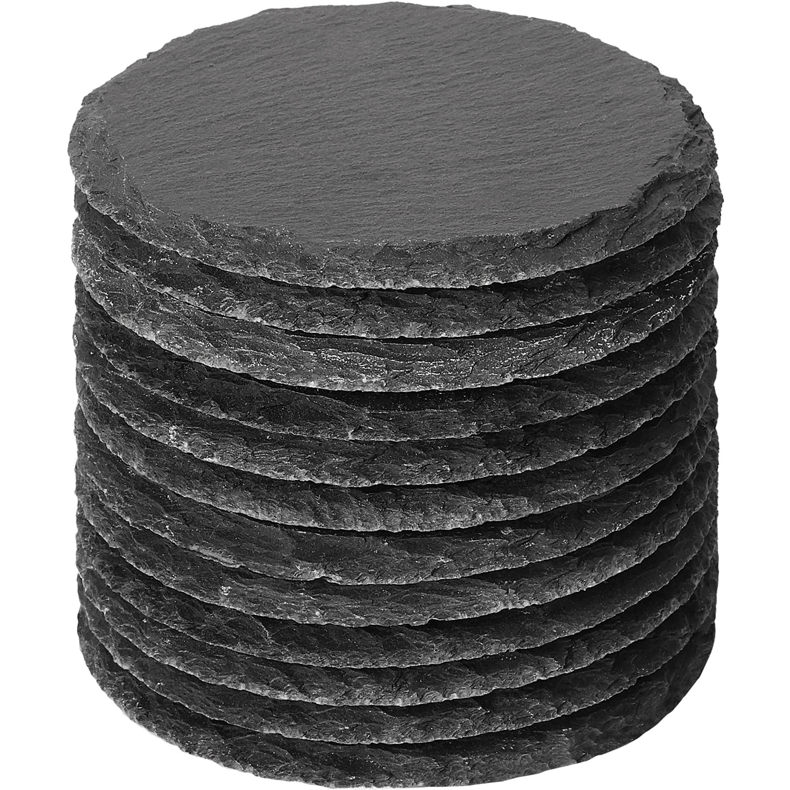 12 Pieces Slate Coasters Bulk, 4 Inch Round Laser Engraving Blanks, Black Drink Coasters Stone Coasters Rock Rustic Coasters with Anti-Scratch Backing for Home Decor, Bar, Gifts, Kitchen