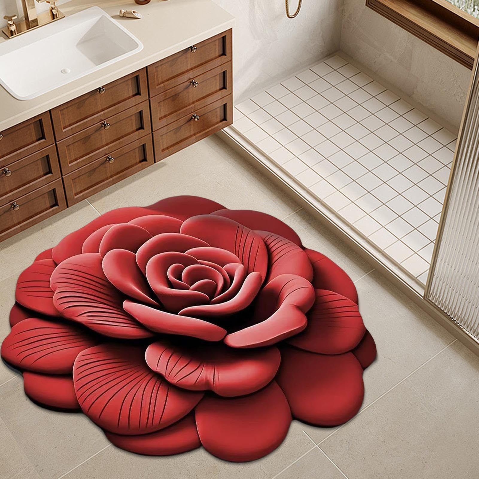 Tappetino Bagno Antiscivolo Assorbente Antiscivolo Motivo Floreale 3D | Tappetino Per Ingresso Riutilizzabile Per Casa, Soggiorno E Cucina